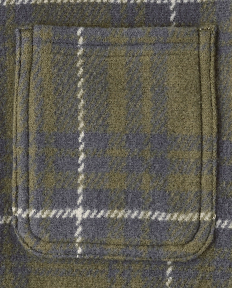Boys Plaid Luxe Cozy Knit Button Up Shirt