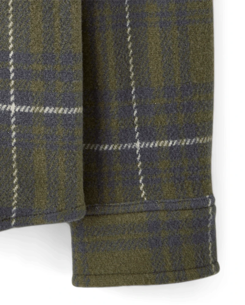 Boys Plaid Luxe Cozy Knit Button Up Shirt