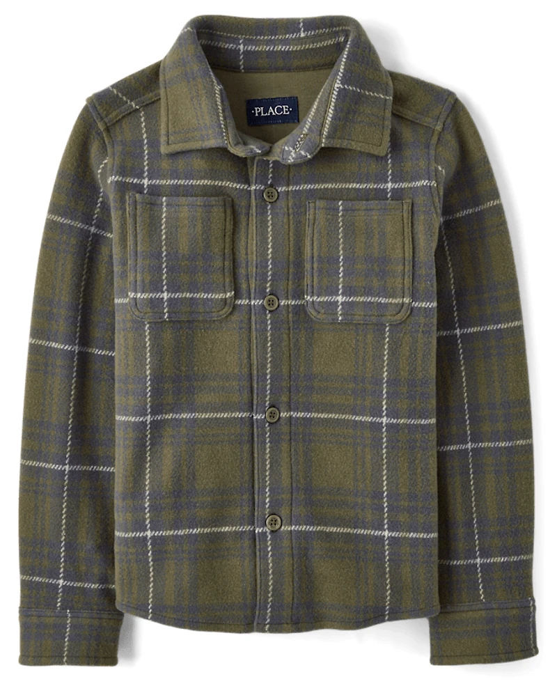 Kids Plaid Luxe Cozy Knit Button Up Shirt