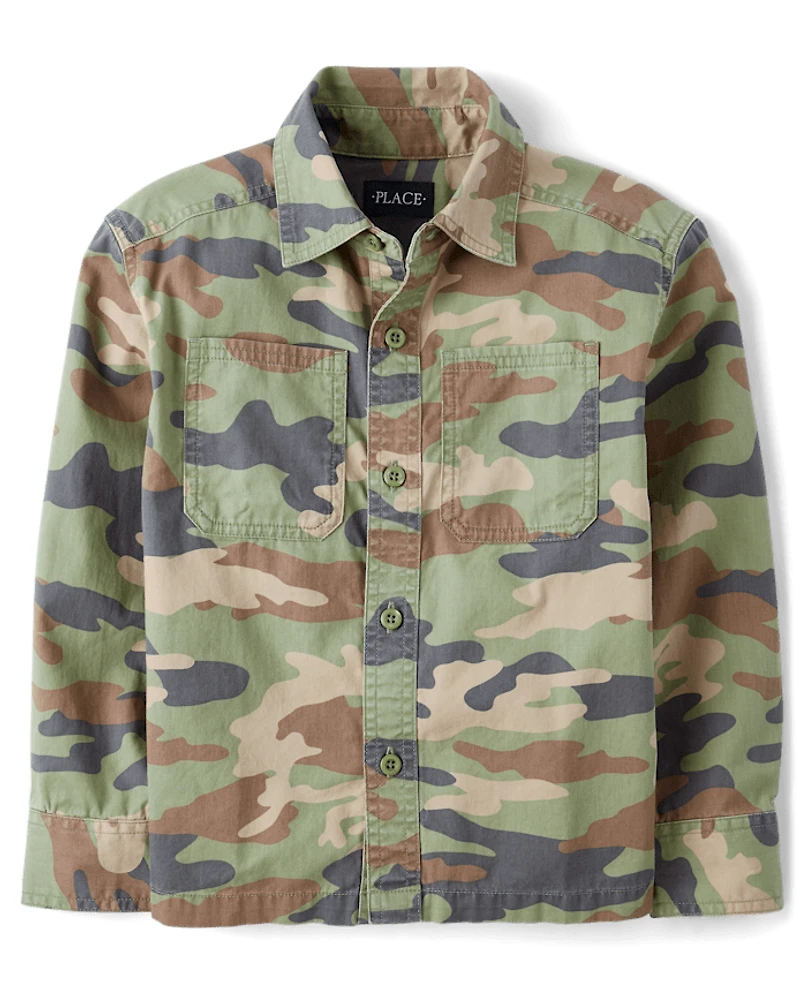 Kids Camo Utility Button Up Shirt