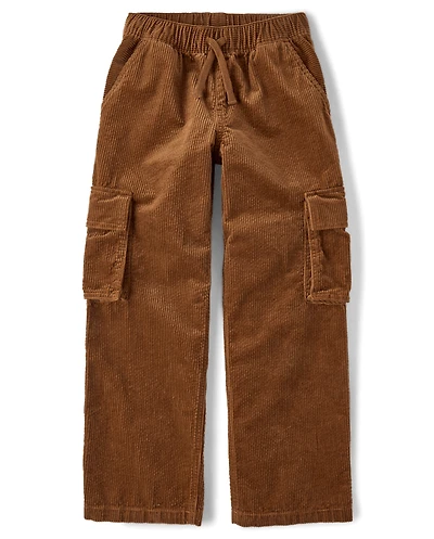 Kids Corduroy Wide Leg Cargo Pants