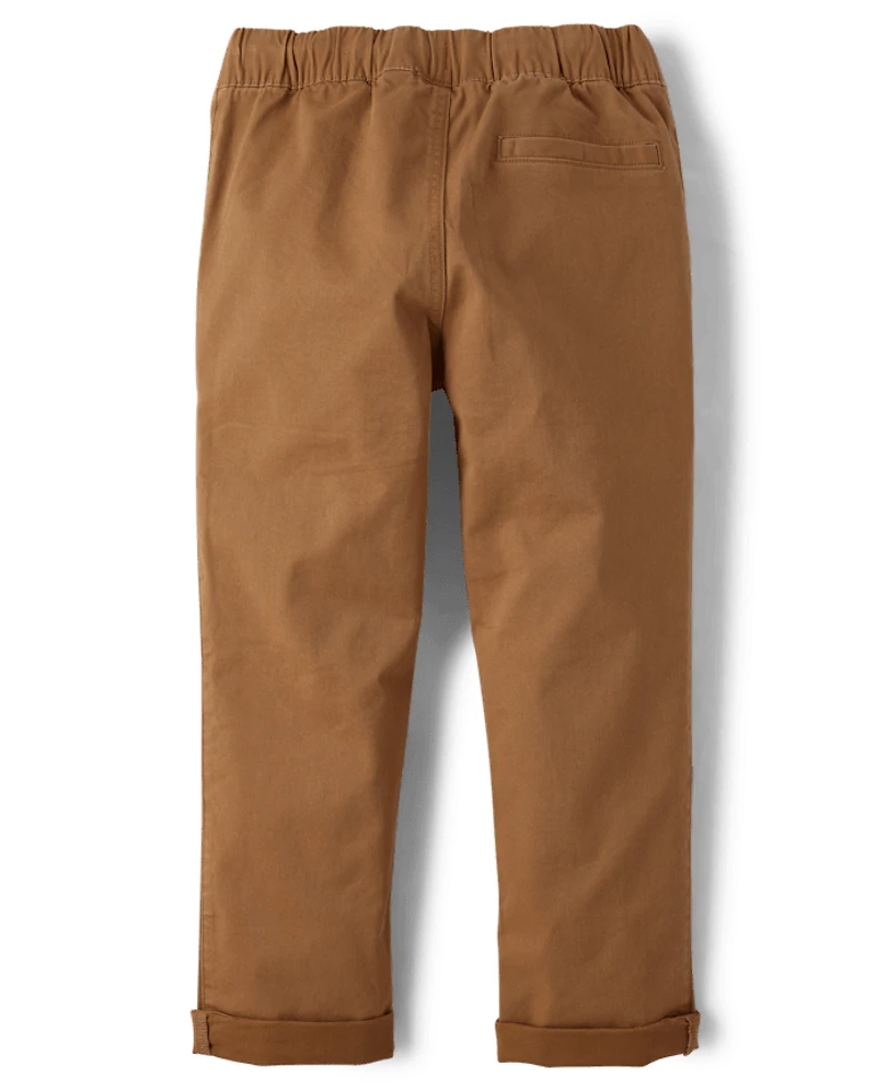 Boys Stretch Roll Cuff Pull On Chino Pants