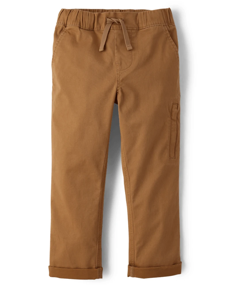 Boys Stretch Roll Cuff Pull On Chino Pants