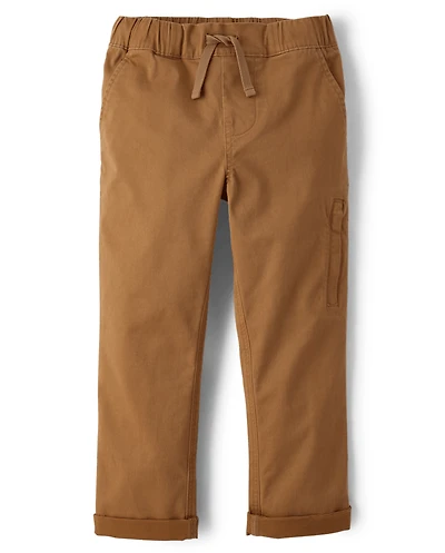Boys Stretch Roll Cuff Pull On Chino Pants