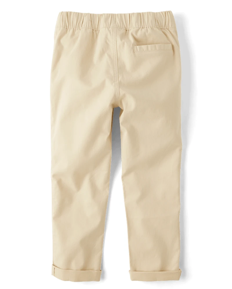 Boys Stretch Roll Cuff Pull On Chino Pants