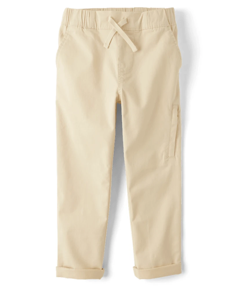 Boys Stretch Roll Cuff Pull On Chino Pants