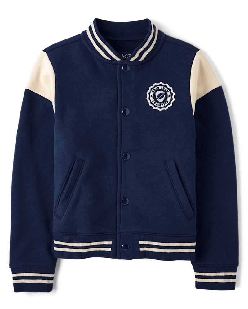Kids Embroidered Varsity Premium Fleece Bomber Jacket