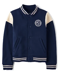 Kids Embroidered Varsity Premium Fleece Bomber Jacket