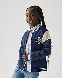 Kids Embroidered Varsity Premium Fleece Bomber Jacket