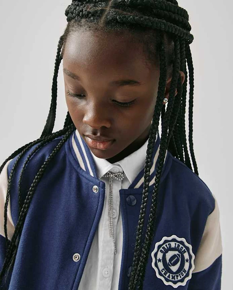 Kids Embroidered Varsity Premium Fleece Bomber Jacket