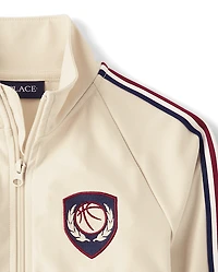 Boys Embroidered Patch Zip Up Track Jacket