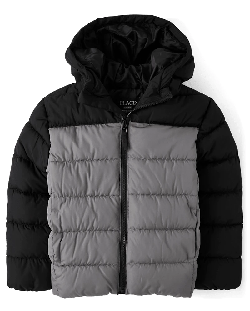 Boys Colorblock Hooded Puffer Jacket