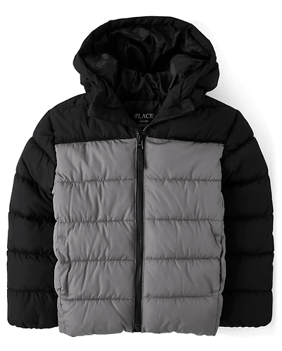 Boys Colorblock Hooded Puffer Jacket