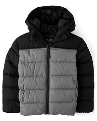 Boys Colorblock Hooded Puffer Jacket