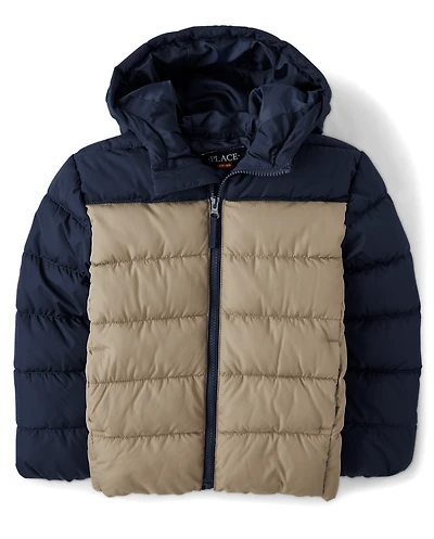 Boys Colorblock Hooded Puffer Jacket