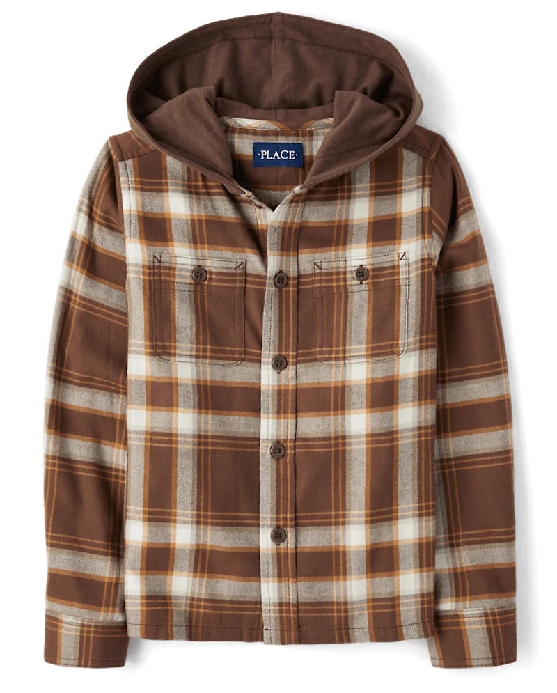 Boys Plaid Flannel Hooded Top