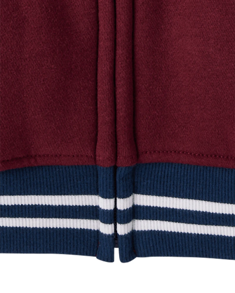 Boys Varsity Patch Premium Fleece Sherpa Lined Zip Up Hoodie