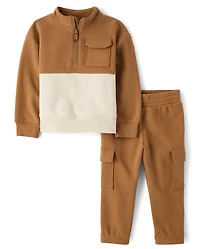 Baby And Toddler Boys Colorblock Premium Fleece 2-Piece Outfit Set