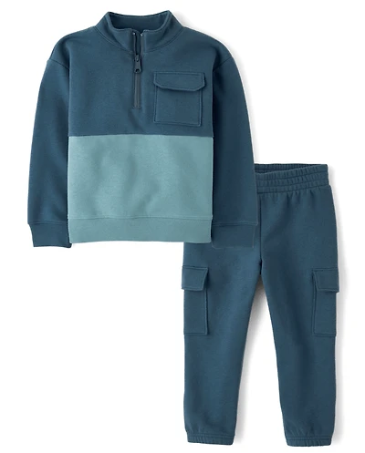 Baby And Toddler Boys Colorblock Premium Fleece 2-Piece Outfit Set