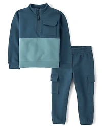Baby And Toddler Boys Colorblock Premium Fleece 2-Piece Outfit Set