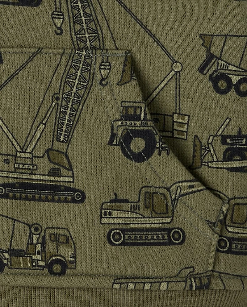 Baby And Toddler Boys Print Premium Fleece Sherpa Lined Zip Up Hoodie