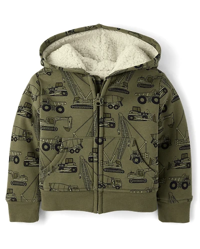 Baby And Toddler Boys Print Premium Fleece Sherpa Lined Zip Up Hoodie