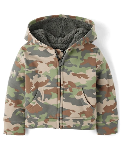 Baby And Toddler Camo Premium Fleece Sherpa Lined Zip Up Hoodie