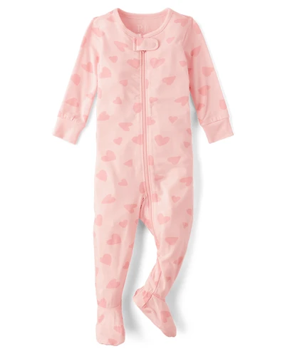 Baby And Toddler Girls Heart Footed One Piece Pajamas - Super Soft