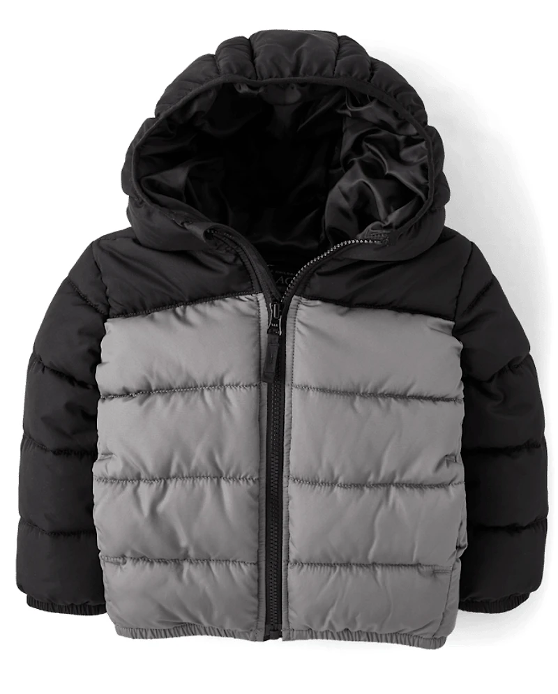 Toddler Boys Colorblock Hooded Puffer Jacket
