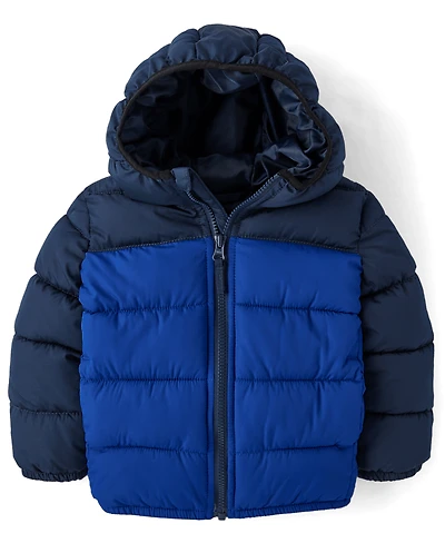 Doudoune à capuche colorblock pour tout-petits garçons