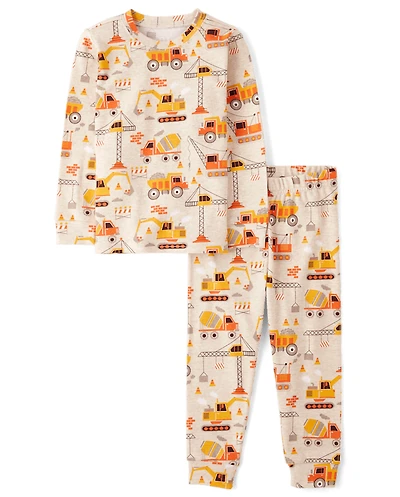 Baby And Toddler Boys Construction Vehicle Snug Fit Cotton Pajamas