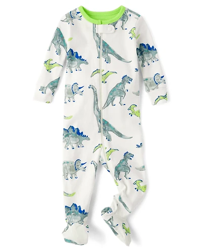 Baby And Toddler Boys Dino Snug Fit Cotton Footed One Piece Pajamas