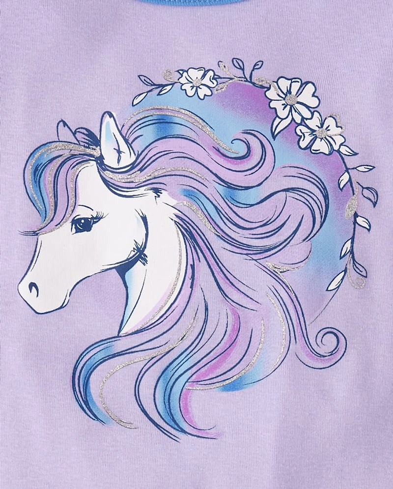 Girls Horse Snug Fit Cotton Henley Pajamas