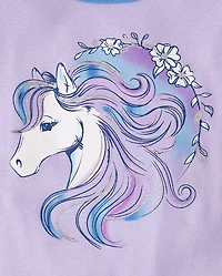 Girls Horse Snug Fit Cotton Henley Pajamas