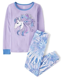 Girls Horse Snug Fit Cotton Henley Pajamas
