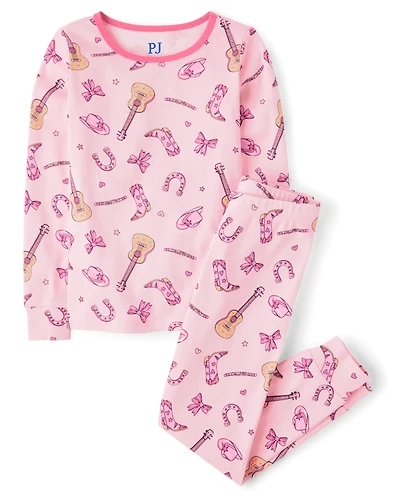 Pyjama en coton ajusté avec nœud et motif cowgirl pour fille