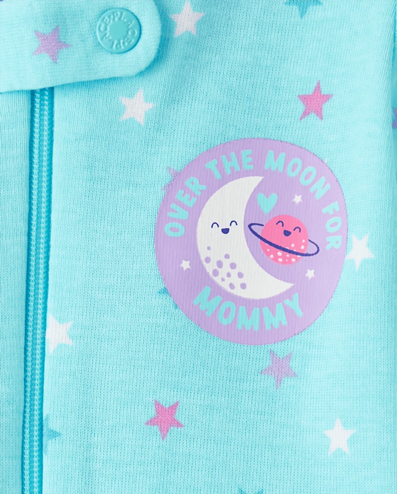 Pyjamas une pièce en coton à pieds pour bébés et petites filles, motif espace, lot de 2