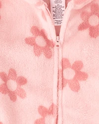 Girls Floral One Piece Pajamas - Cozy Fleece