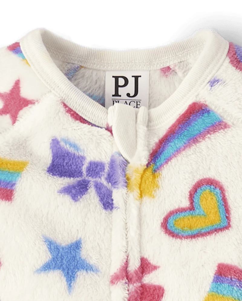 Pyjama une pièce à pieds pour bébés et petites filles, motif gribouillis - Polaire douce