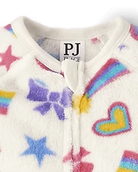 Pyjama une pièce à pieds pour bébés et petites filles, motif gribouillis - Polaire douce