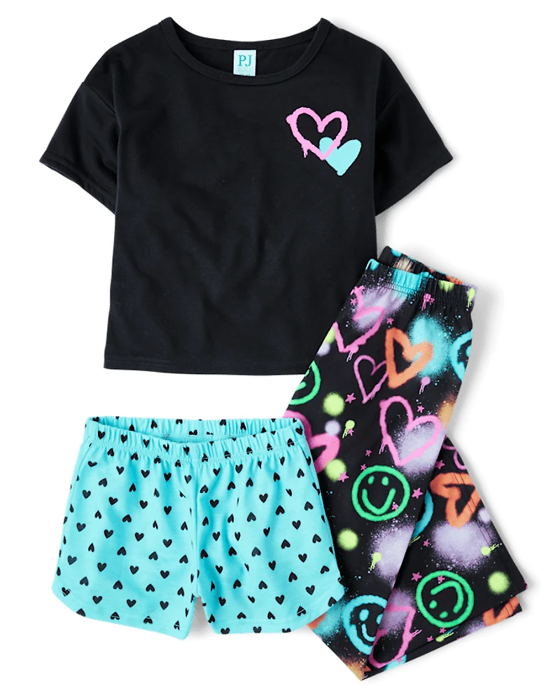 Girls Heart 3-Piece Pajama Set