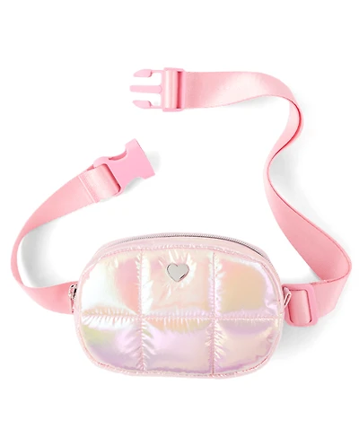 Girls Iridescent Quilted Heart Belt Bag
