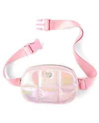 Girls Iridescent Quilted Heart Belt Bag
