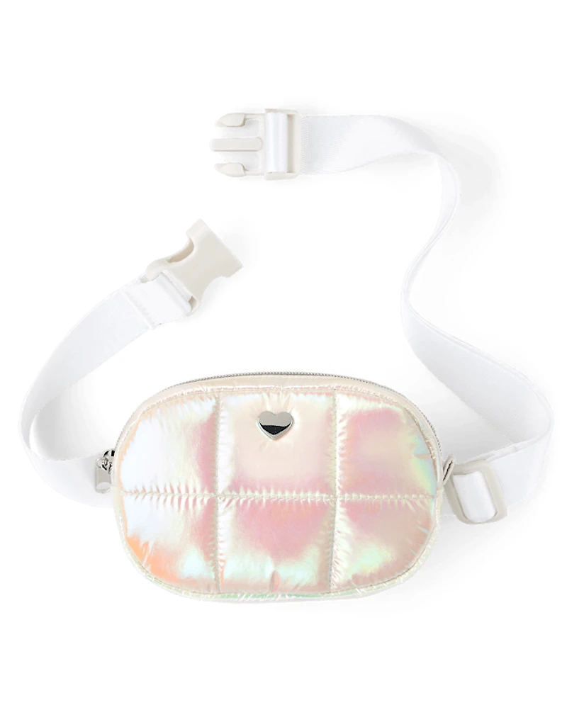 Girls Iridescent Quilted Heart Belt Bag