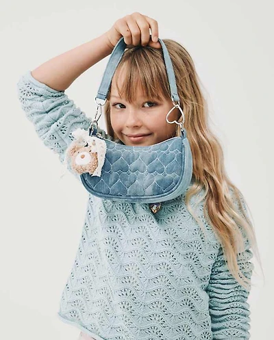 Girls Quilted Heart Denim Shoulder Bag