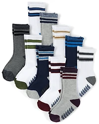 Boys Striped Cushioned Crew Socks 10-Pack