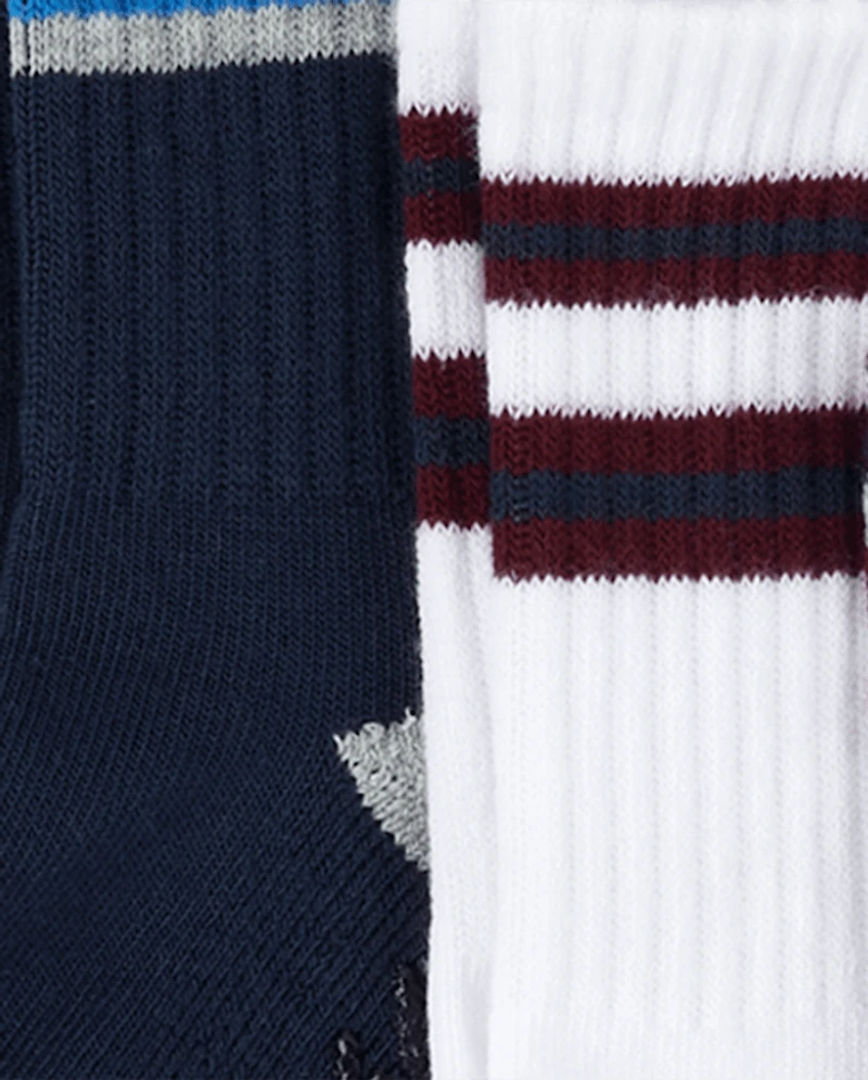 Boys Striped Cushioned Crew Socks 10-Pack