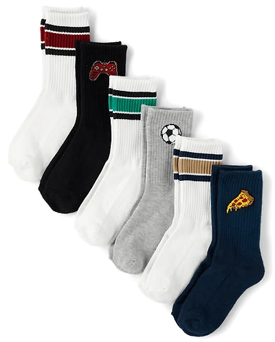 Boys Intarsia Icon Cushioned Crew Socks 6-Pack