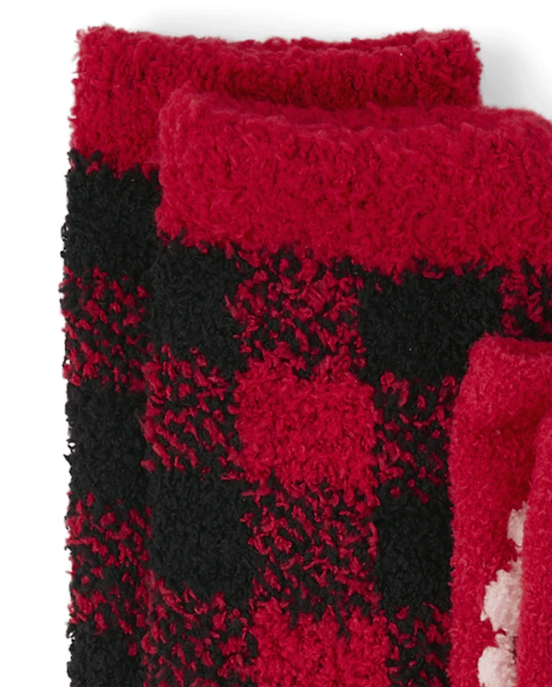 Lot de 2 paires chaussettes douillettes assorties pour enfants Motif Père Noël