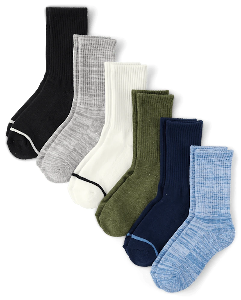 Boys Marled Cushioned Crew Socks 6-Pack